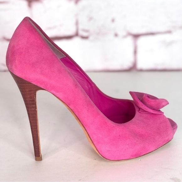 TOPSHOP Pink Rosette open toe Suede BarbieCore stiletto heel Size 9.5 EU Size 40 - Picture 5 of 16